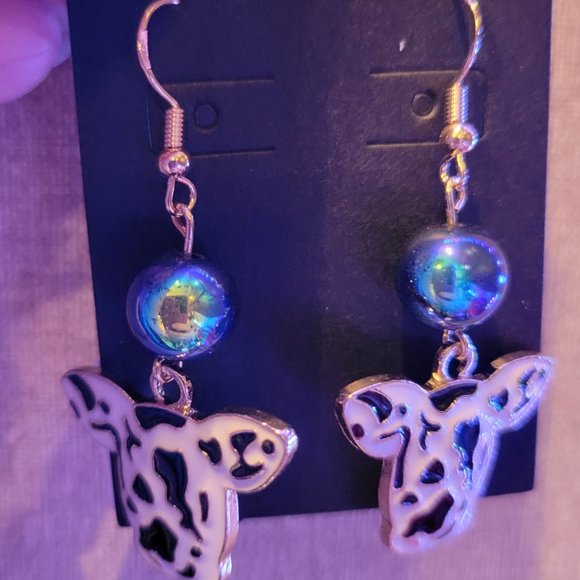 Black Cow Axolotl Charm Earrings - Picture 3 of 6